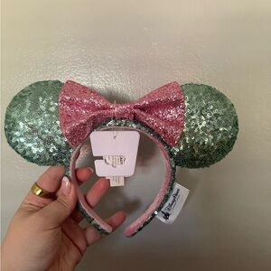 Disney Mint and Pink Sequin Minnie Mouse Ears Headband